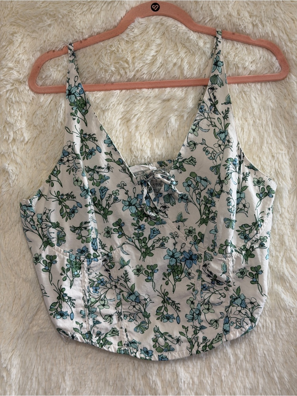 Midnight Sky Womens Babydoll Floral Corset Crop Top White Blue Festival Smocked